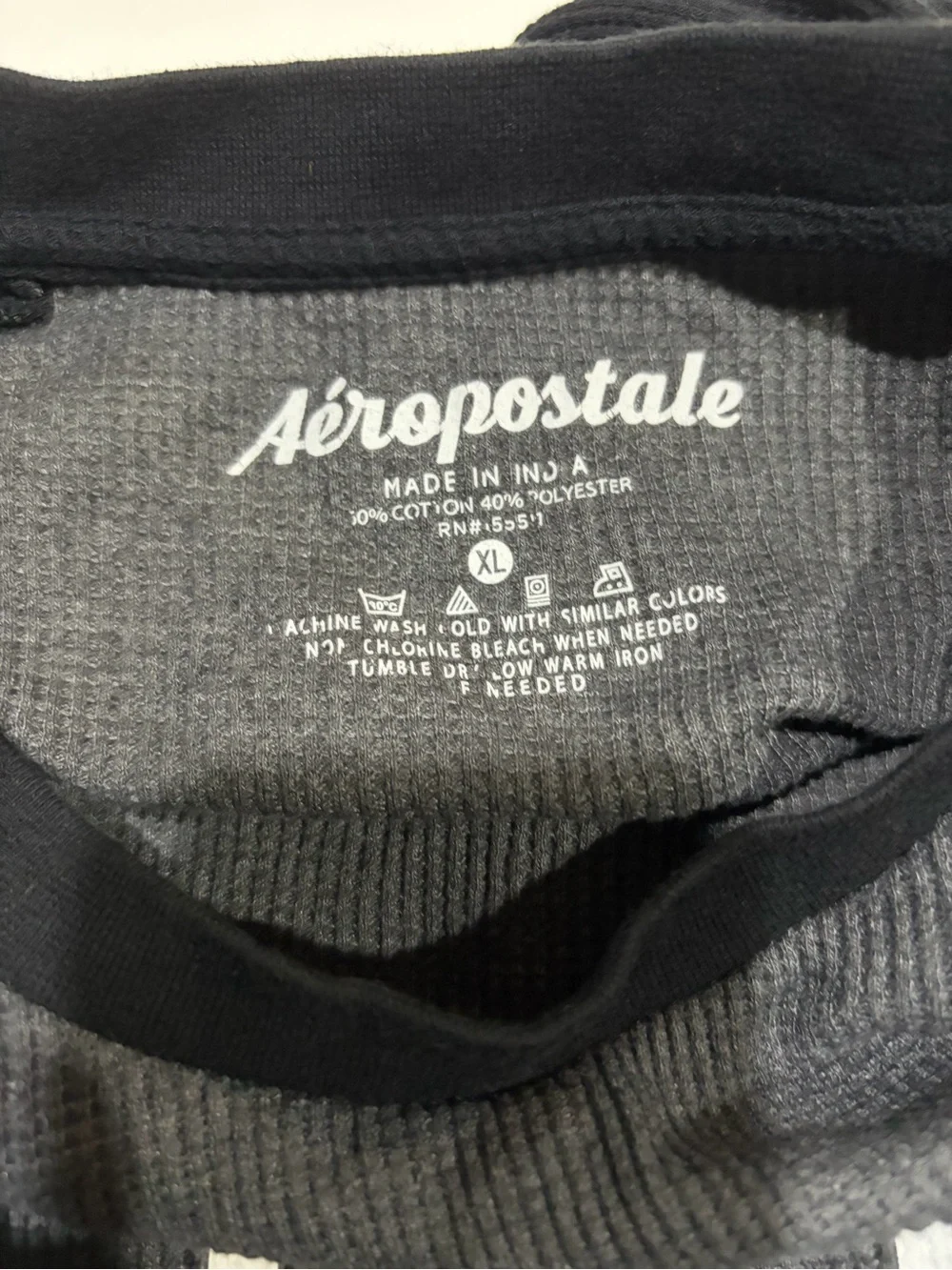 Aeropostale Mens XL Thermal Shirt AERO NYC 1987 Gray Black Raglan Long Sleeve